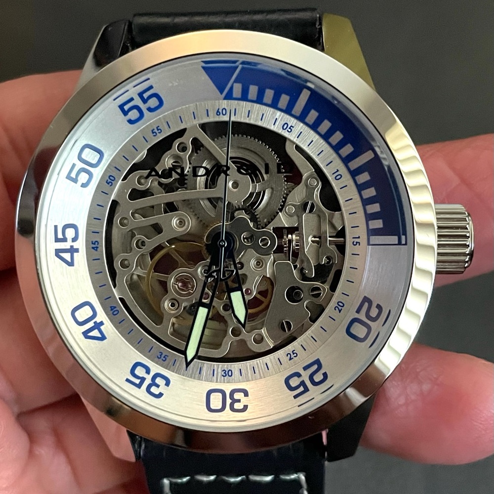 Android Rare Automatic Skeleton Leather Mens Watch - image 2